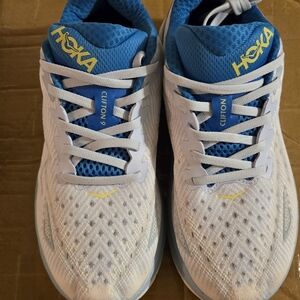 HOKA Clifton 9 Running Shoes — White & Blue